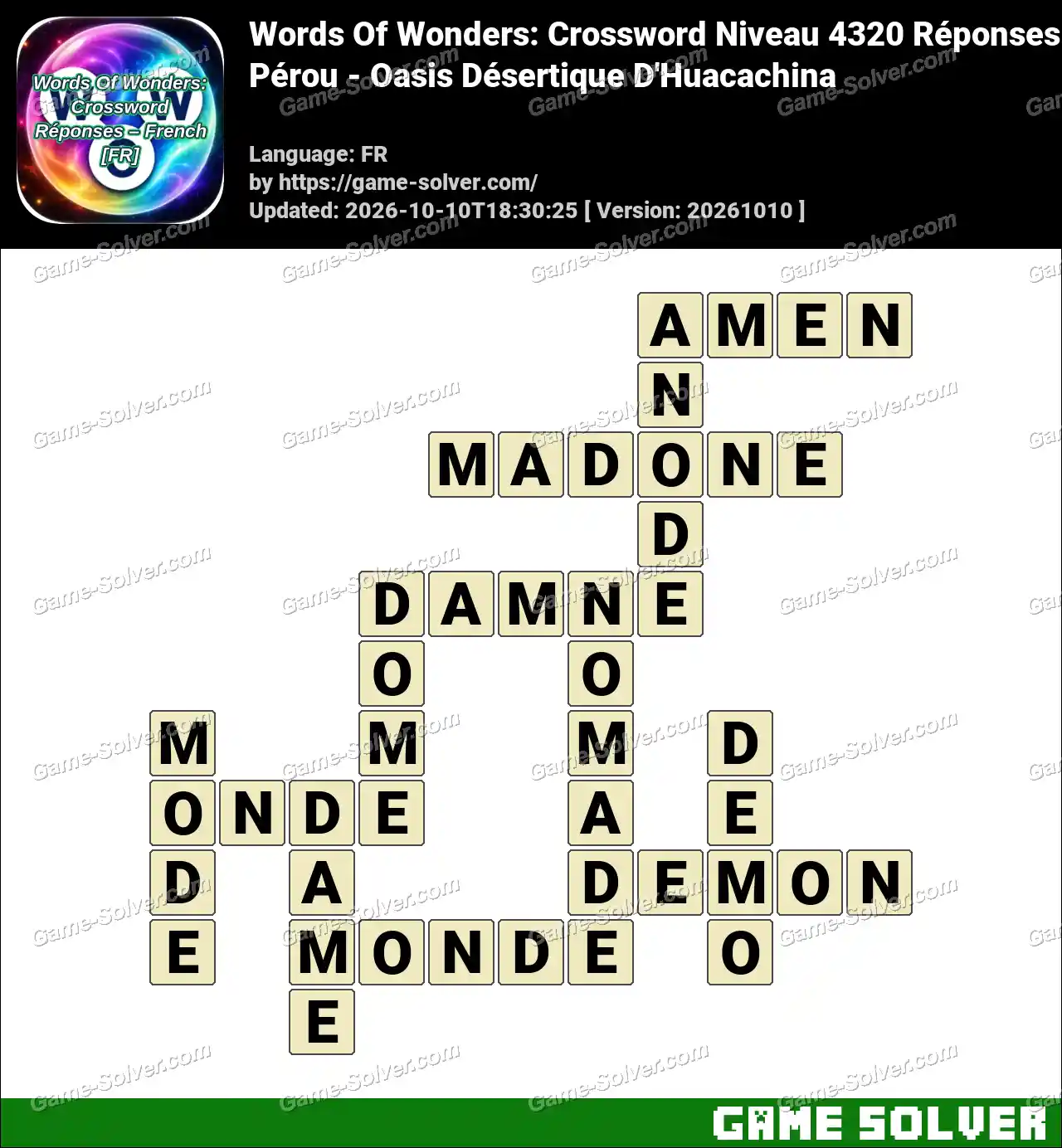 Words Of Wonders: Crossword Niveau 4320 Réponses – Pérou – Oasis Désertique D’Huacachina